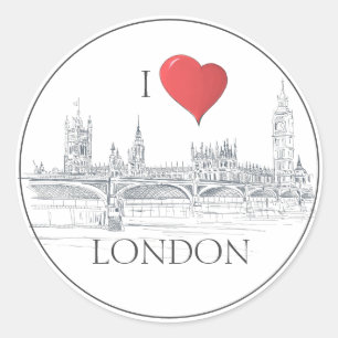 London Bridge Big Ben   I Heart London Sketch Runder Aufkleber