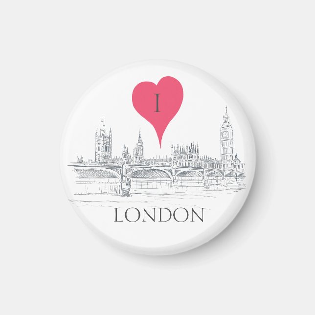 London Bridge Big Ben Pen und Tinte mit Red Heart Magnet (Vorne)