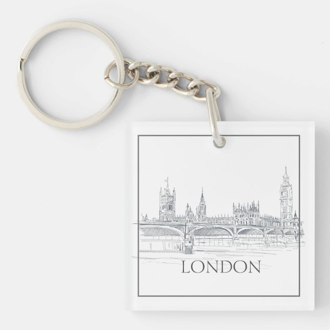 London Bridge Big Ben Pen und Tinte Zeichnend Schlüsselanhänger (Vorderseite)
