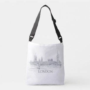 London Bridge Big Ben Pen und Tinte Zeichnend Tragetaschen Mit Langen Trägern