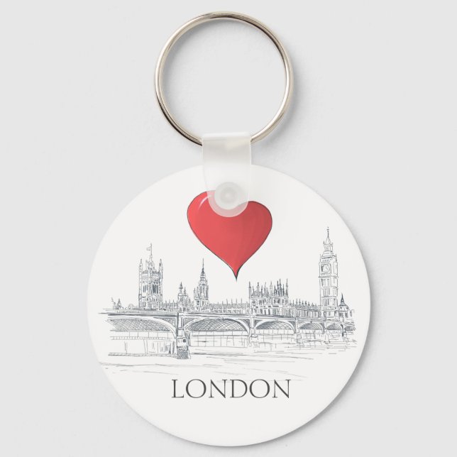 London Bridge Big Ben Skyline mit Red Heart Schlüsselanhänger (Vorderseite)