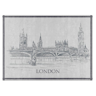 London Bridge Big Ben und Iconic Skyline Zeichnend Schneidebrett