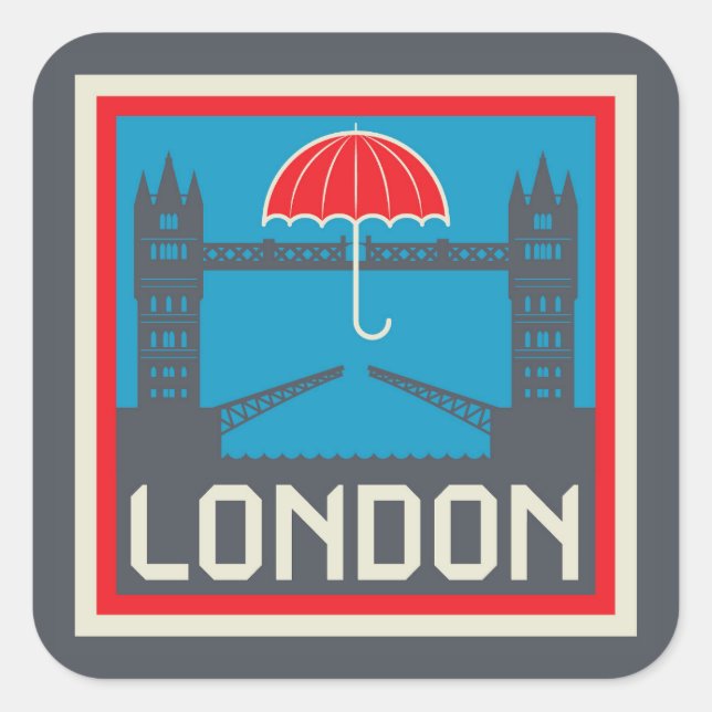 London Bridge mit Umbrella Quadratischer Aufkleber (Vorderseite)