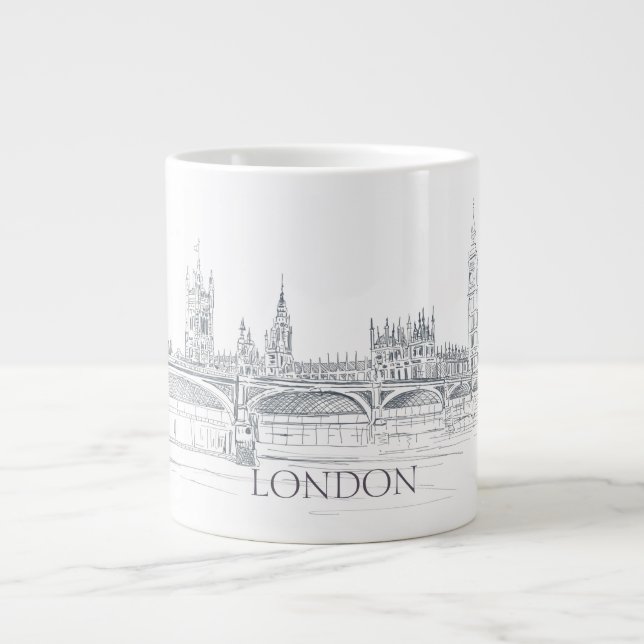 London Bridge und Big Ben Iconic Skyline Sketch Jumbo-Tasse (Vorderseite)