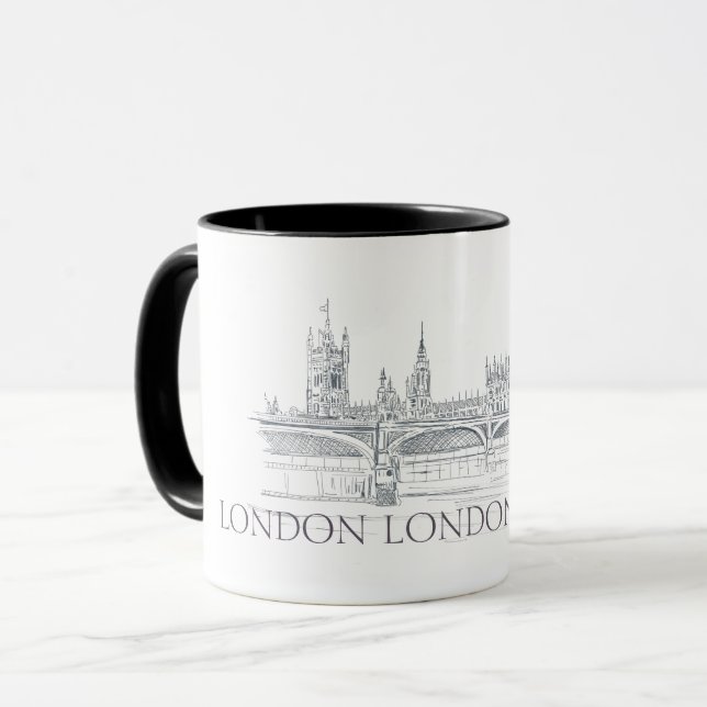 London Bridge und Big Ben Iconic Skyline Sketch Tasse (Vorderseite Links)