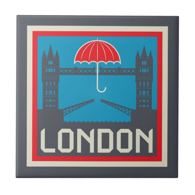 London-Brücke mit Regenschirm Fliese (Vorderseite)