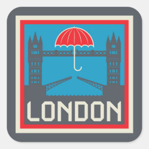 London-Brücke mit Umbrella Quadratischer Aufkleber