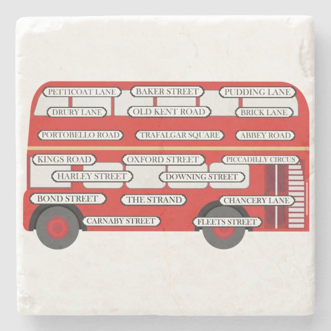 London Bus & berühmte Straßennamen Steinuntersetzer (Vorderseite)