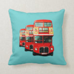 London Bus Cushion Kissen<br><div class="desc">Kissen (Kissen werfen) in Jadefarbe illustriert mit einer Montage von drei Londoner Bussen. Auf der anderen Seite befindet sich ein Single-Bild des Londoner Busses aus vergangenen Zeiten.</div>