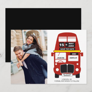 London Bus Save-the-Date-Karte Foto Schwarz Save The Date