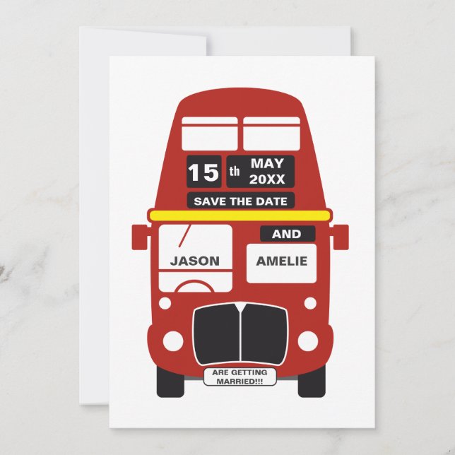London Bus Save the Date Karte personalisiert (Vorderseite)