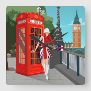 London Calling Quadratische Wanduhr