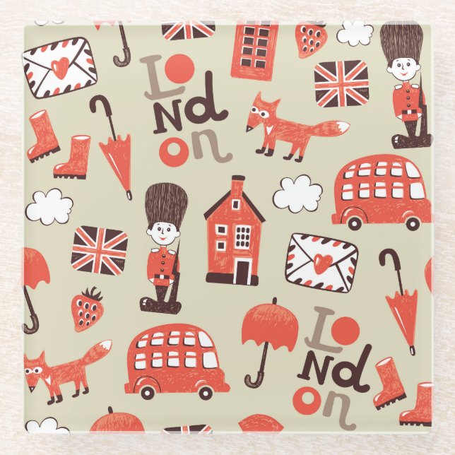 London Childish: Funny Pattern Design Glasuntersetzer (Vorderseite)