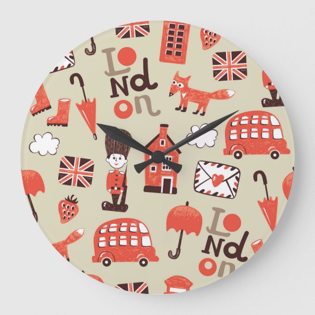 London Childish: Funny Pattern Design Große Wanduhr (Vorderseite)