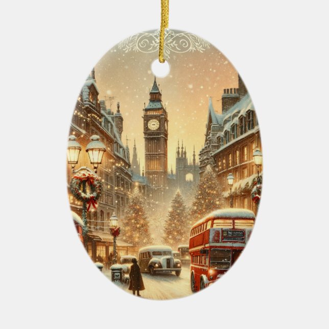 London Christmas Card – London Festive Scene Keramik Ornament (Vorne)