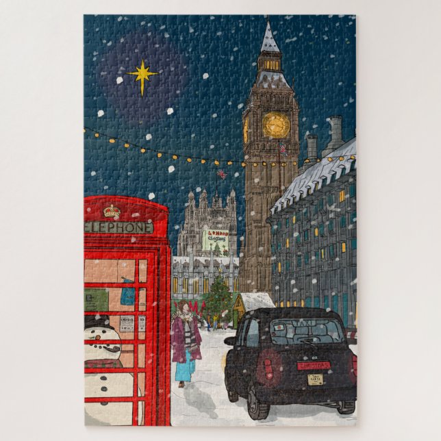 London Christmas Night Cityscape Retro inspiriert (Vertikal)