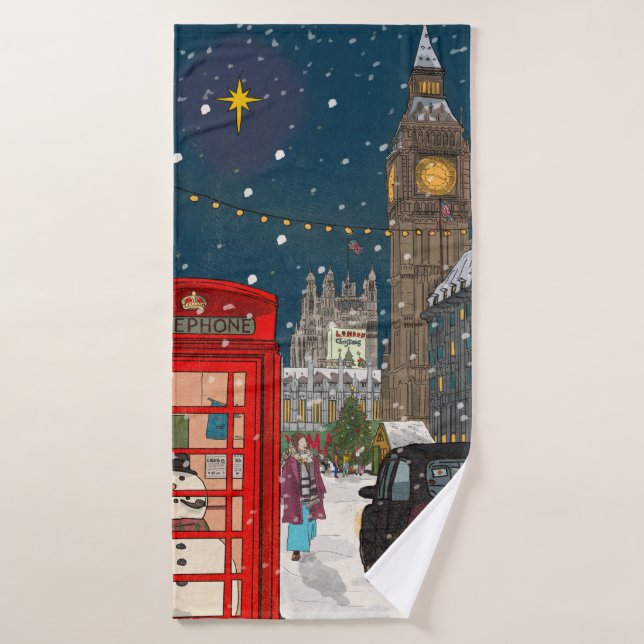 London Christmas Night Cityscape Retro inspiriert Badehandtuch (Badehandtuch)