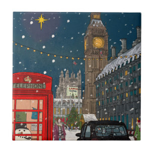 London Christmas Night Cityscape Retro inspiriert Fliese