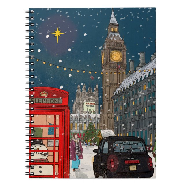 London Christmas Night Cityscape Retro inspiriert Notizblock (Vorderseite)