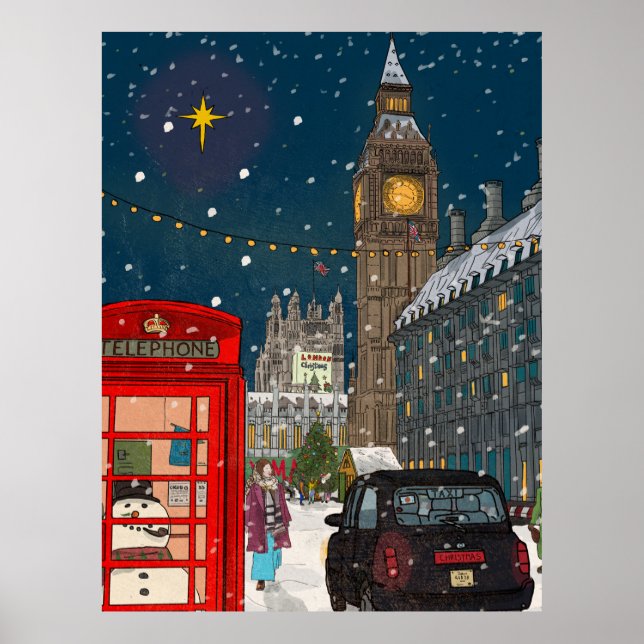 London Christmas Night Cityscape Retro inspiriert Poster (Vorne)