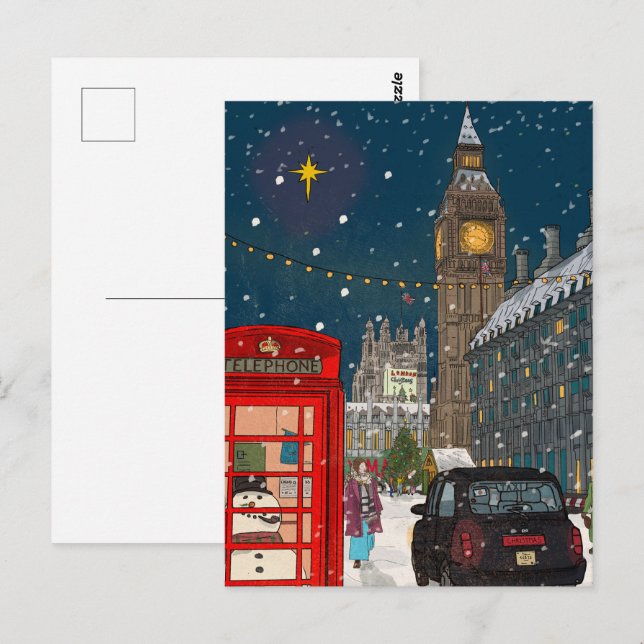 London Christmas Night Cityscape Retro inspiriert Postkarte (Vorne/Hinten)