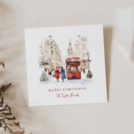 London Christmas Watercolor City Scene Feiertagskarte