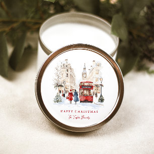 London Christmas Watercolor City Scene Runder Aufkleber