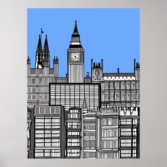 London City Black and White Poster (Vorne)