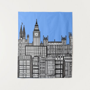 London City Black and White Wandteppich