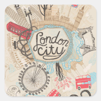 London City Doodle Art Quadratischer Aufkleber