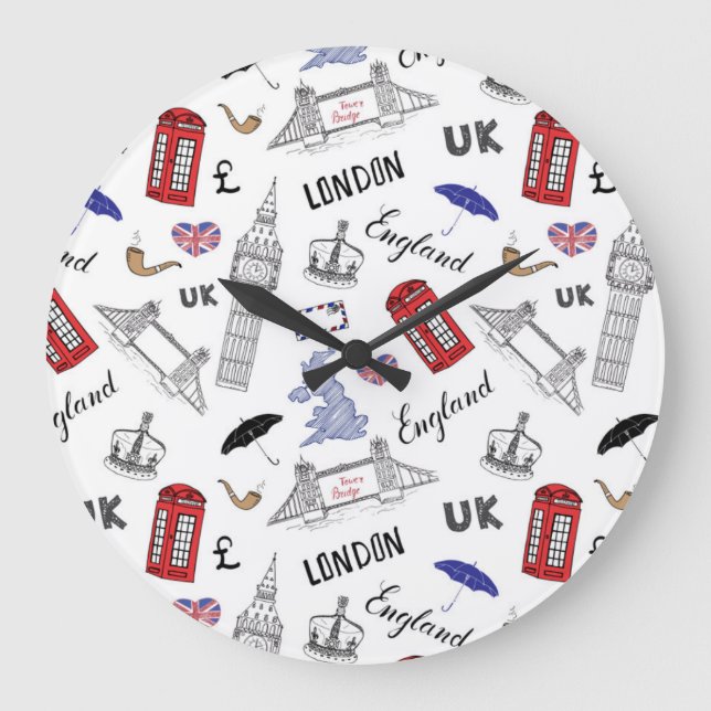 London City Doodles Pattern Große Wanduhr (Vorderseite)