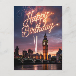 London Cityscape Geburtstagsgruß mit Feuerwerk  Postkarte