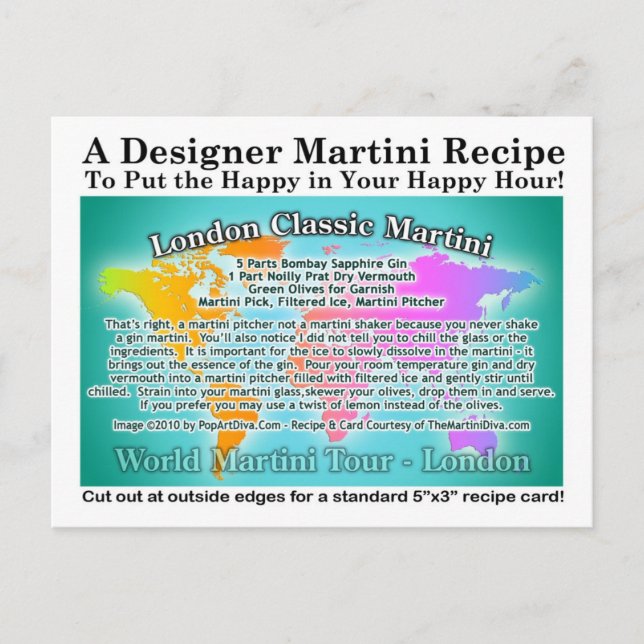 London Classic Gin Martini Rezept Postkarte (Vorderseite)