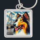 London Collie Schlüsselanhänger<br><div class="desc">Rough Collie in London.

Each purchase helps a collie in need.  To learn more about our organization please visit our website www.ColliesWithoutBorders.org</div>
