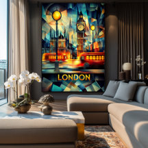 London Cubist Night - Modern Geometric Cityscape