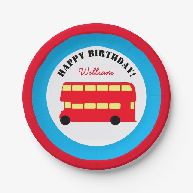 London Double Decker Bus, British Kids (Party) Pappteller (Vorderseite)