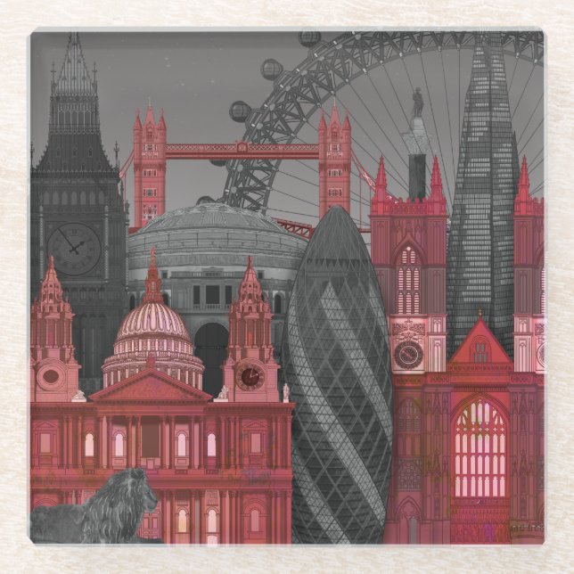 London Elevations by Night - Red Glasuntersetzer (Vorderseite)