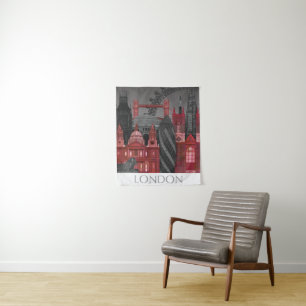 London Elevations by Night - Red Wandteppich