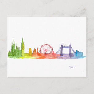 London England Aquarell farbenfroh Britisch Regenb Postkarte