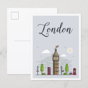London England Art Travel Illustration Postkarte