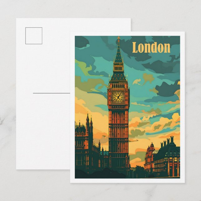London England Art Vintage Travel Postkarte (Vorne/Hinten)