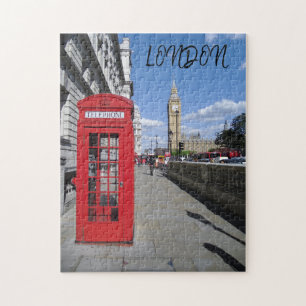London England Big Ben Retro Schwarz Weiß Roter Bu