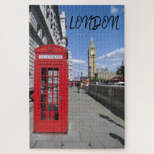 London England Big Ben Retro Schwarz Weiß Roter Bu