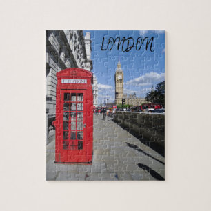 London England Big Ben Retro Schwarz Weiß Roter Bu