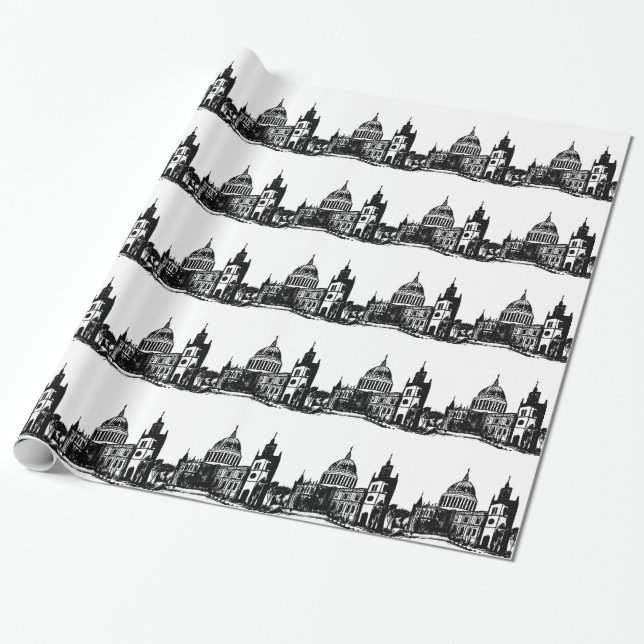 London England Black Pattern Retro Vintag Geschenkpapier (Ungerollt)