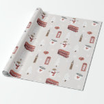 London England British Christmas Wrapping Paper Geschenkpapier<br><div class="desc">Niedliches und gemütliches englisches Verpackungspapier mit gemütlichen Tasse,  Schneemännern und Londoner Ikonen.</div>