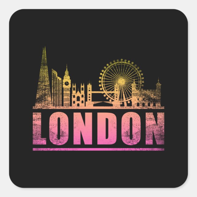 London England City Skyline Cityscape Funny Gift Quadratischer Aufkleber (Vorderseite)