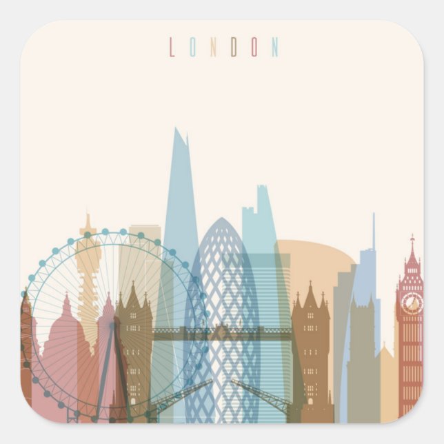 London, England | City Skyline Quadratischer Aufkleber (Vorderseite)
