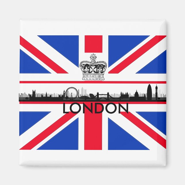 London England City Skyline Union Jack Flag Magnet (Vorne)