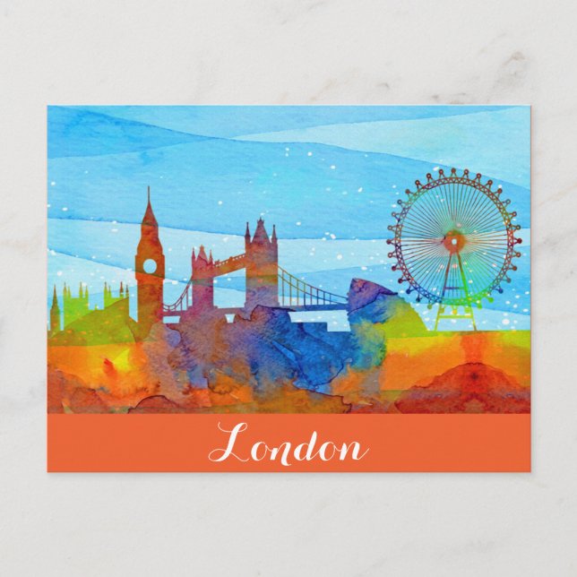 London England City Skyline Watercolor Postkarte (Vorderseite)